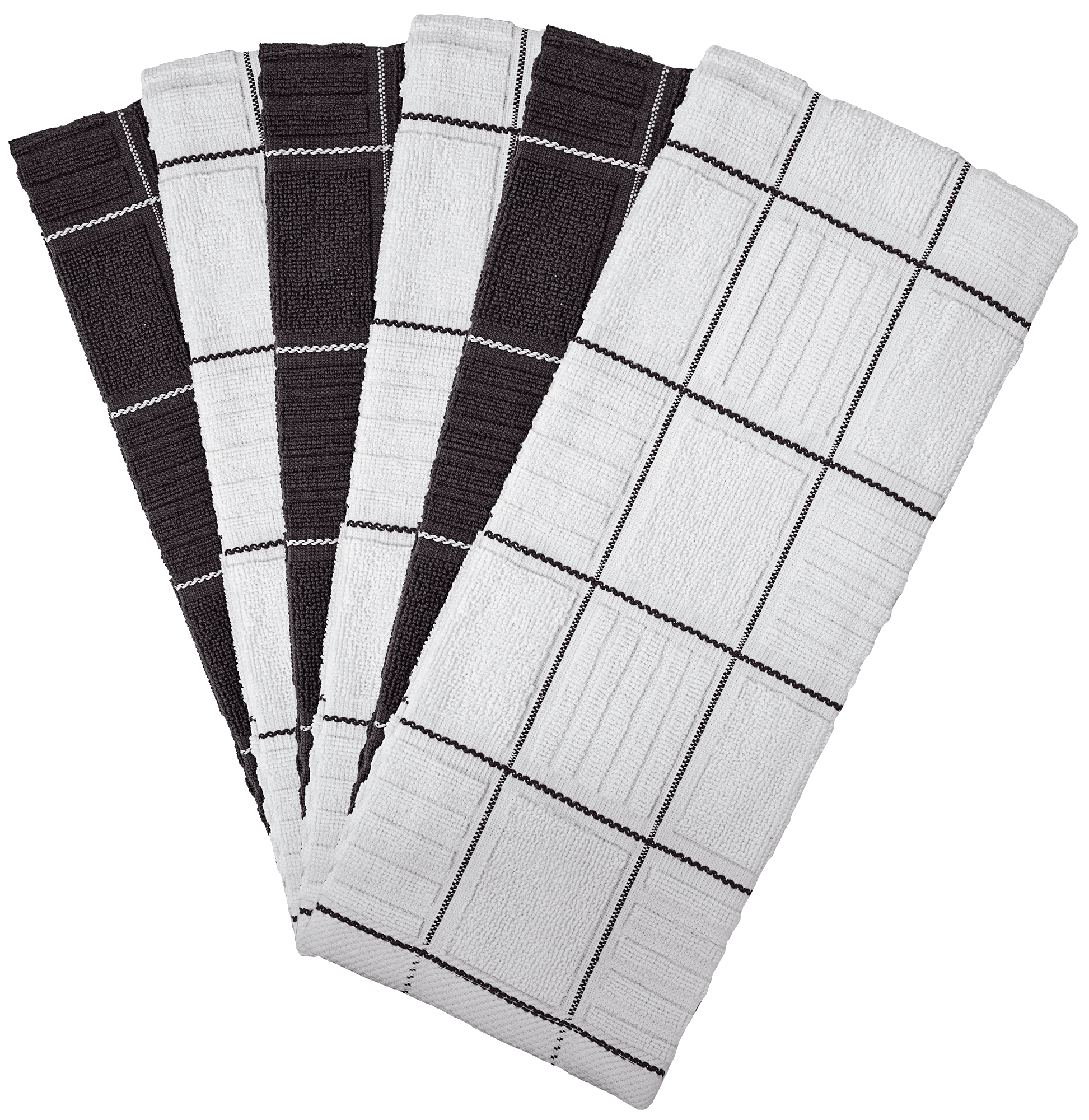 DecorRack 6 Large Kitchen Towels, 100% Cotton, 16 x 27 inches, White, Black  and Grey (6 Pack) 